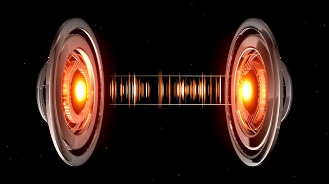 Audio Speakers with Dynamic Sound Wave Between Drivers.
 Ready-to-use overlay: simply drop your logo or text into the center frame for a professional branded intro