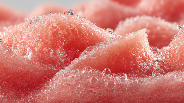 Extreme close-up of guava flesh texture with water droplets emphasizing freshness and juicy structure. Ideal for natural fruit, macro food texture, and hydration concept visuals.