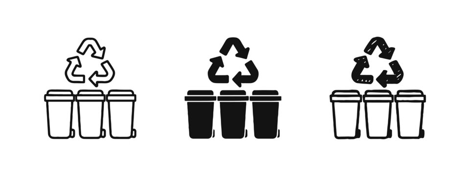 Recycling Bins Icon Set for Waste Sorting and Sustainability
