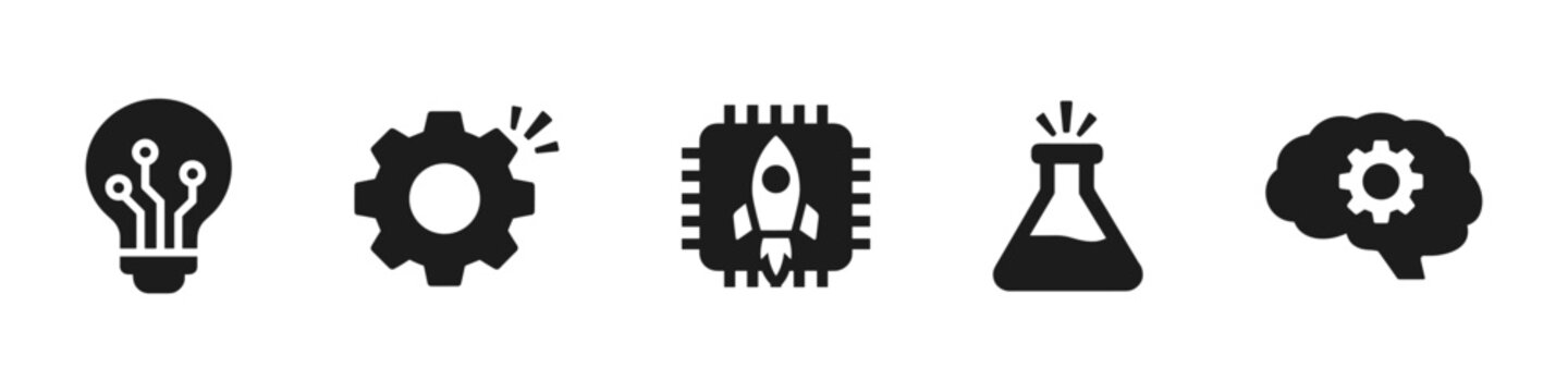 Tech innovation icon set solid black icon set vector illustration
