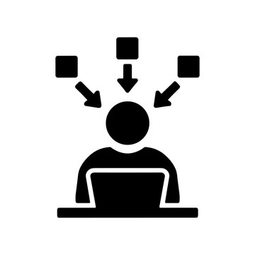 Task assignment laptop user solid black icon vector illustration