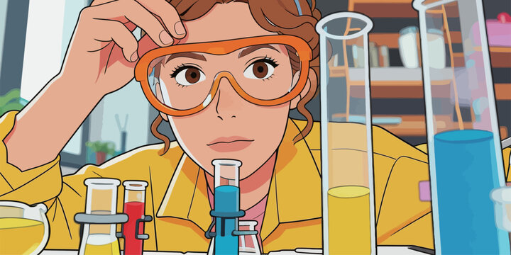 Female Scientist in Laboratory with Chemical Glassware