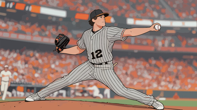 Baseball Pitcher Throwing Ball in Stadium