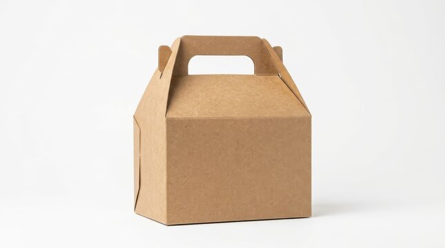 Closed kraft gable box mockup with minimal design, eco friendly packaging for takeaway food, bakery products, and retail branding