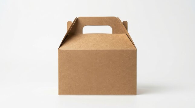 Kraft gable box mockup on clean background, eco friendly takeaway packaging for food, bakery, and retail branding concept