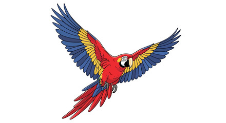 Fototapeta premium Vibrant Scarlet Macaw Parrot Flying with Open Wings, Tropical Bird