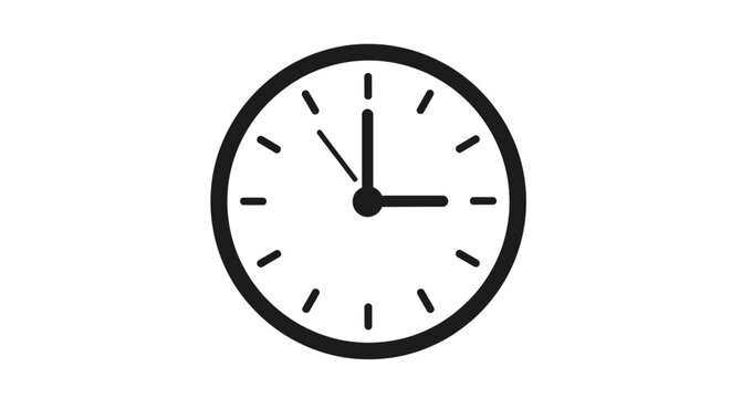 Simple clock icon showing time at three o'clock, black and white minimalist design