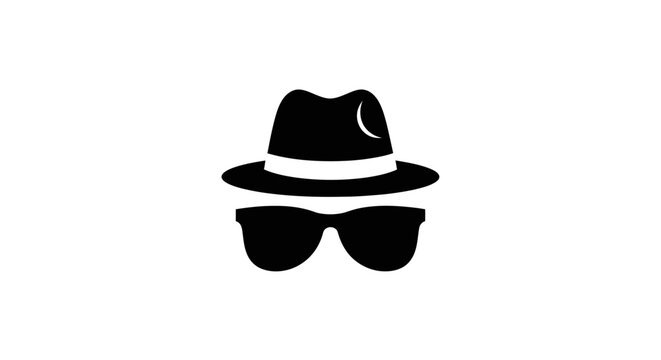 Silhouette illustration of a hat and sunglasses representing mystery and secret agent identity