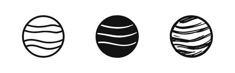 Striped Gas Giant Planet Icons Set in Outline Solid and Hand Drawn Styles for Astronomy Themes © ICONS FOR YOU