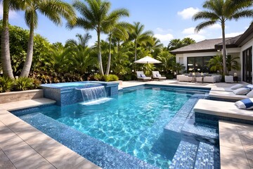 Obraz premium Luxury Florida Residential Backyard with Modern Swimming Pool