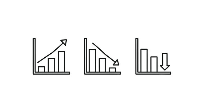 Three line graphs depicting growth decline and stability silhouette