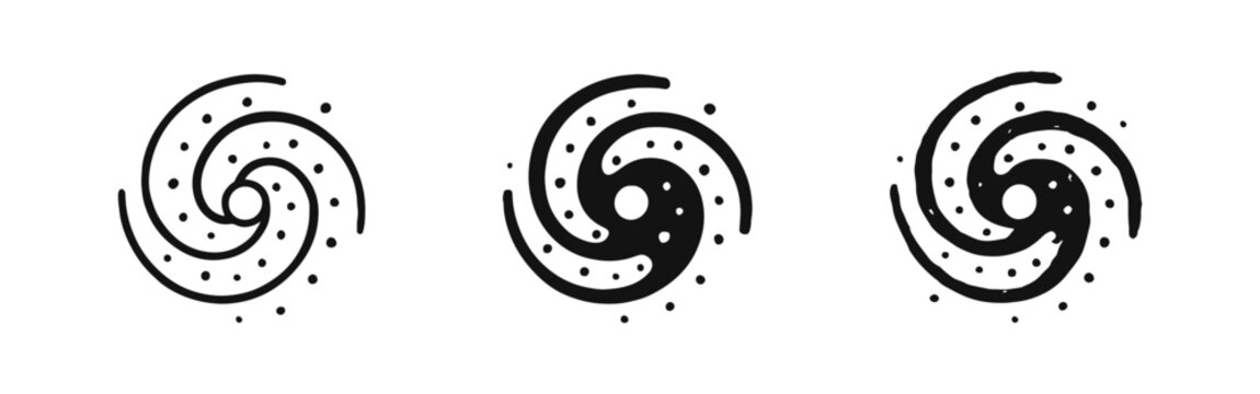 Spiral Galaxy and Nebula Icons Set in Outline Solid and Hand Drawn Styles for Space Science