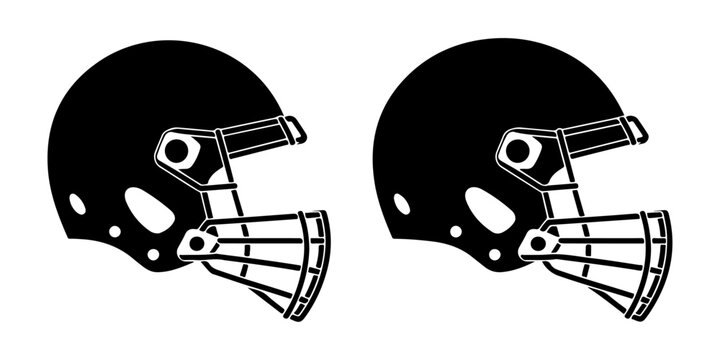 American football helmet icon set in black silhouette with multiple protective gear styles for sports design