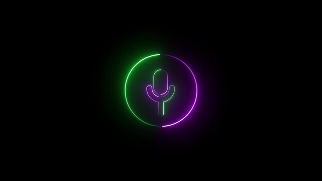 Glowing neon line microphone icon on the counter. black color background. rs_ 1696