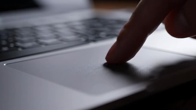 Close Up Finger Tapping Laptop Trackpad Macro Shot