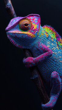 close up of a colorful chameleon