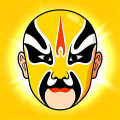 Obraz premium Chinese opera mask with yellow base, black and white patterns, red flame design on forehead