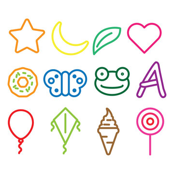 The image features a playful collection of colorful, child-friendly icons designed to spark a kid's imagination.