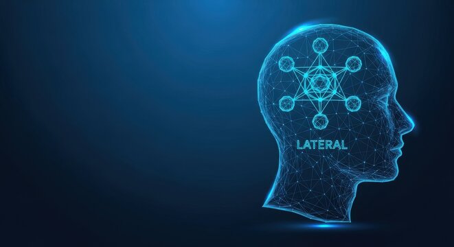 Wireframe Human Head Silhouette With Neural Network Structure And Lateral Text, Representing Artificial Intelligence And Cognitive Processing