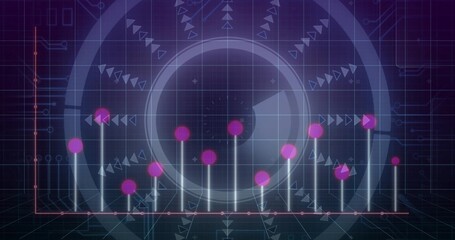 Showing central gauge emitting vertical cyan beams topped by magenta nodes on virtual dashboard © vectorfusionart