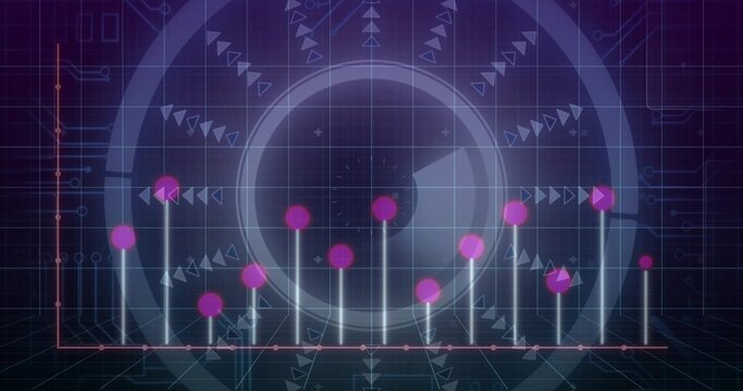 Showing central gauge emitting vertical cyan beams topped by magenta nodes on virtual dashboard