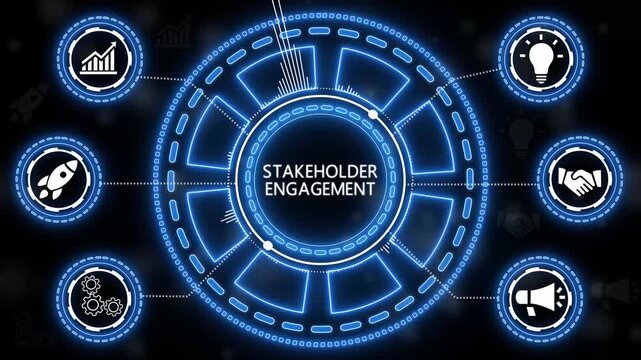 Animated stakeholder engagement graphic depicting strategy and communication concepts.4k Animation.