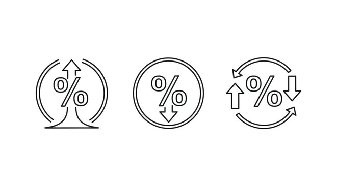 Three circular percentage icons with arrows a minimalist silhouette