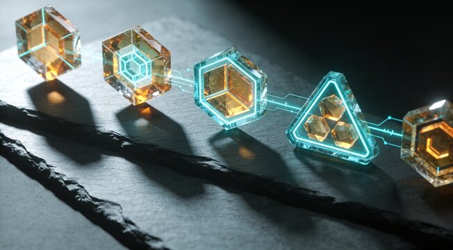 Conceptual B2B macro visualization of ESG carbon credit tokenization and verified environmental assets as glowing geometric digital tokens