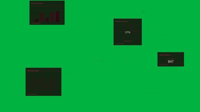 HUD extending sweep lower-left, animating rings showing 27% 42% 847 monitoring on transparent bg