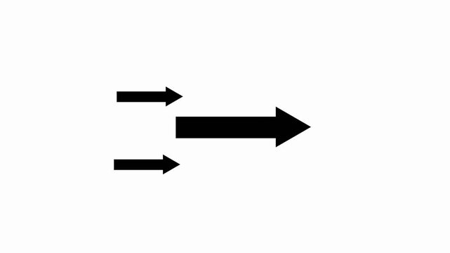 Minimalist white arrow glides smoothly across black background in elegant  wave pattern from right. Clean seamless loop animation,