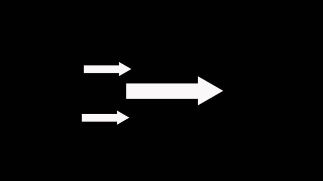 Minimalist white arrow glides smoothly across black background in elegant  wave pattern from right. Clean seamless loop animation,