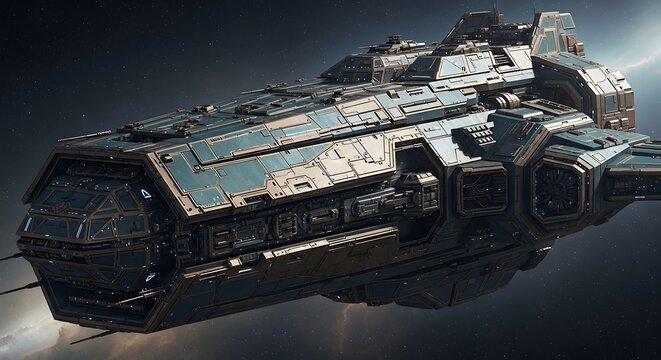 Futuristic spaceship design with advanced technology and sleek metallic hull