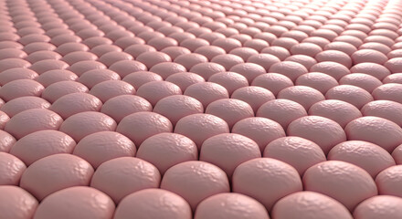 Fototapeta premium Closeup view of numerous small pink spheres arranged in rows on a surface