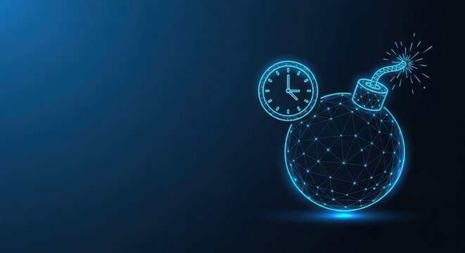 Global Time Technology Concept Featuring a Digital Clock and Wireframe Sphere