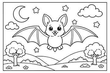 Cute bat vector coloring page