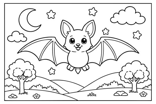 Cute bat vector coloring page