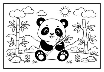 Cute panda coloring page vector © Hokyubi