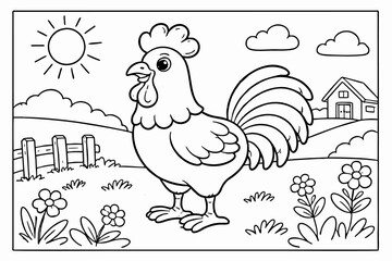 Rooster on farm vector illustration © Hokyubi