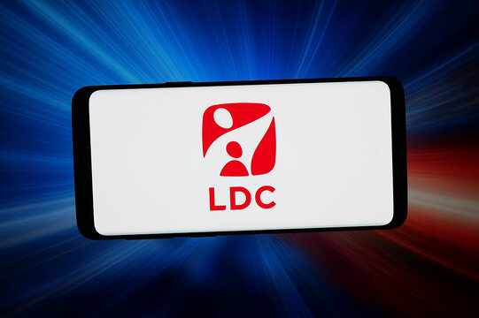 Stuttgart, Germany - 04-02-2026: In this photo illustration, the logo of food business Louis Dreyfus Company (LDC) is displayed on a smartphone in front of abstract background on computer screen.