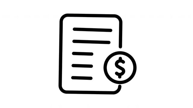 Invoice and Financial Document Animation Icon, Billing Statement with Dollar Coin Symbol, Animated Tax Report Loop with Alpha Channel, Financial Accounting and Payment Paperwork Motion Graphic.
