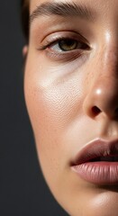 Naklejka premium A focused shot of a woman's eye and cheek, highlighting fine lines, skin texture, and a natural, unretouched look