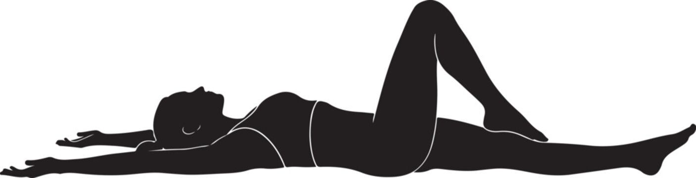 woman in supine twist yoga pose silhouette