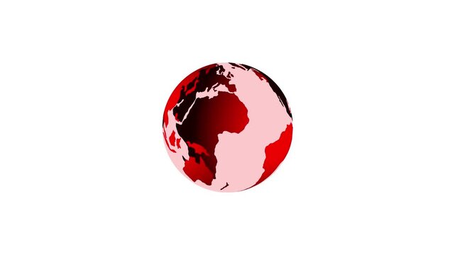 Red earth globe abstract background sphere planet world map continents global. Red earth globe concept for visuals. Red earth globe global mapping and spherical motion simulation.