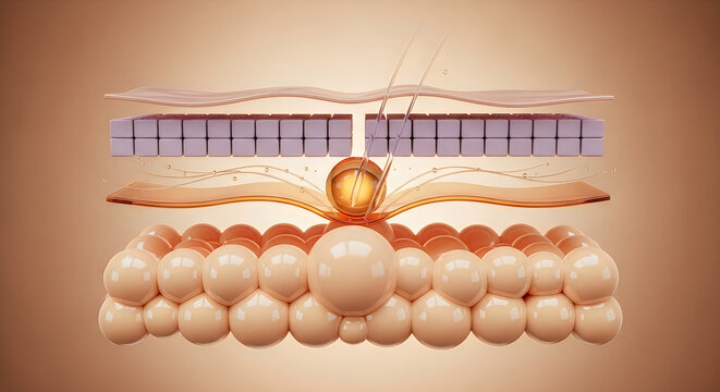 Anatomical illustration of human skin layers and structure in detail