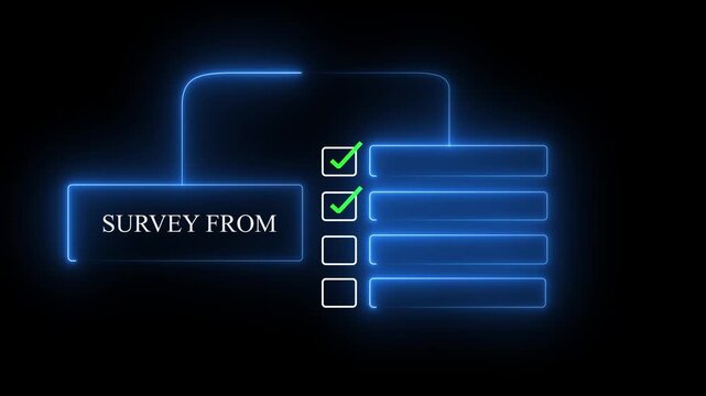 Businessman interacting with a holographic survey form interface, completing checklist or questionnaire online, futuristic digital UX/UI concept in a dark background.