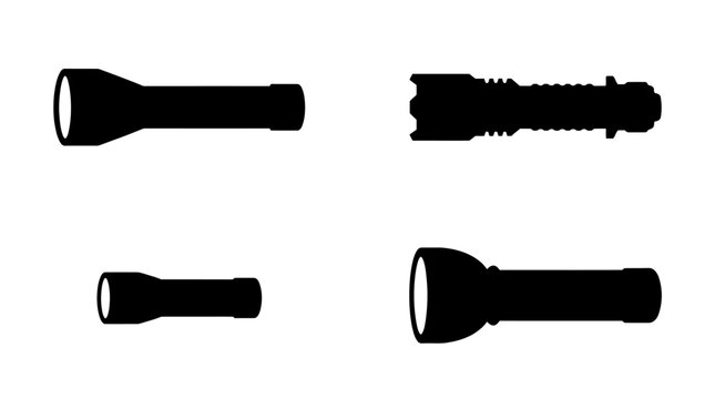 Flashlight Silhouette Vector Set &ndash; 4 Torch Designs in Clean Grid Layout