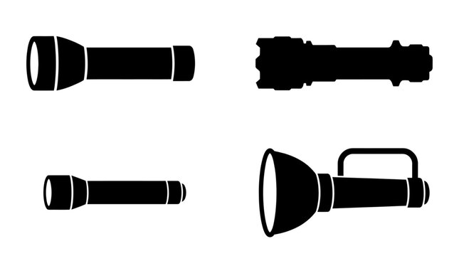 Flashlight Silhouette Vector Set &ndash; 4 Torch Designs in Clean Grid Layout
