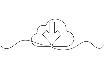 Cloud storage download icon in continuous one line drawing style on white background © madhuri