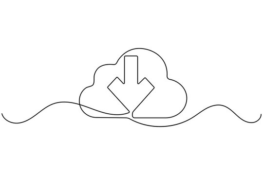 Cloud storage download icon in continuous one line drawing style on white background