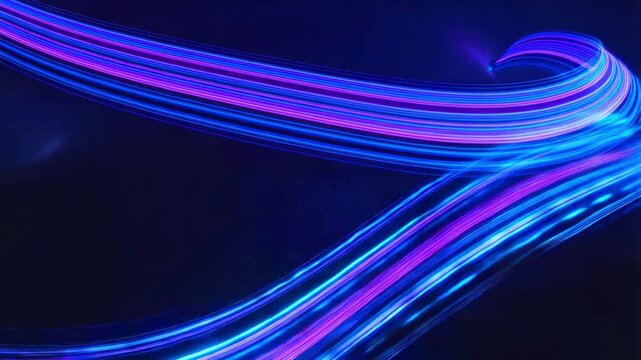 An abstract blue wave background featuring a digital flow of light lines and dark motion textures creates a sleek vector art wallpaper design with a curved energy pattern and soft color shapes